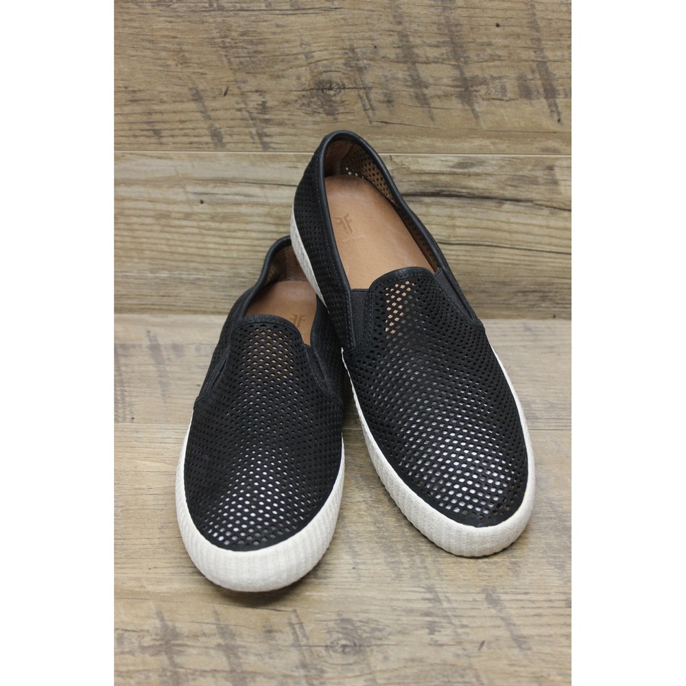 Frye Black Perforated Slip-On Sneakers with White Sole